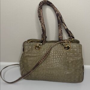 Made in Italy Tan Croc Embossed Footed Hand Crossbody Bag Purse
